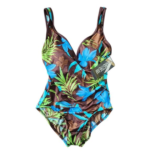 MAINSTREAM Vintage Tropical One Piece Swimsuit 12 Resortwear Beach Vacation NWT - Picture 1 of 6